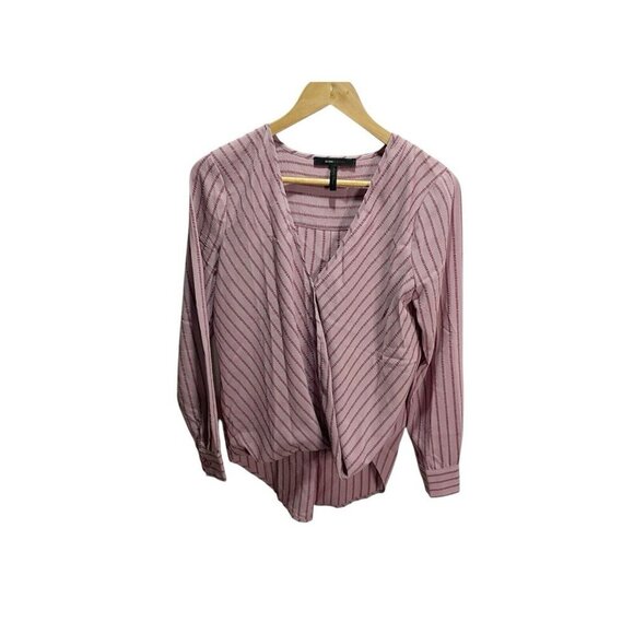 BCBGMaxAzria Pink Striped Wrap Blouse Top XS Career Business - Picture 2 of 5